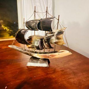 Vintage Stunning Horn Sailing Clipper Yacht, Nautical Sculpture Made of Horn